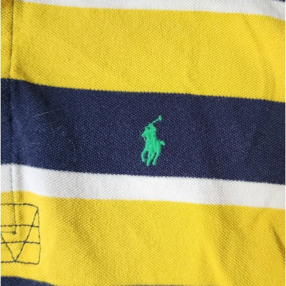 Ralph Lauren Yellow Blue Striped‎ Short Sleeve Rugby Polo Shirt Youth Size XL